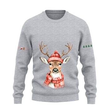 دورس پنبه ای طوسی ملانژ گوزن کریسمس