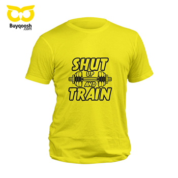 تیشرت پنبه ای زرد shut up and train