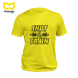تیشرت زرد shut up and train