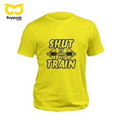 تیشرت پنبه ای زرد shut up and train