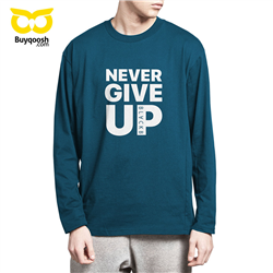 پیراهن آستین بلند آبی نفتی never give up