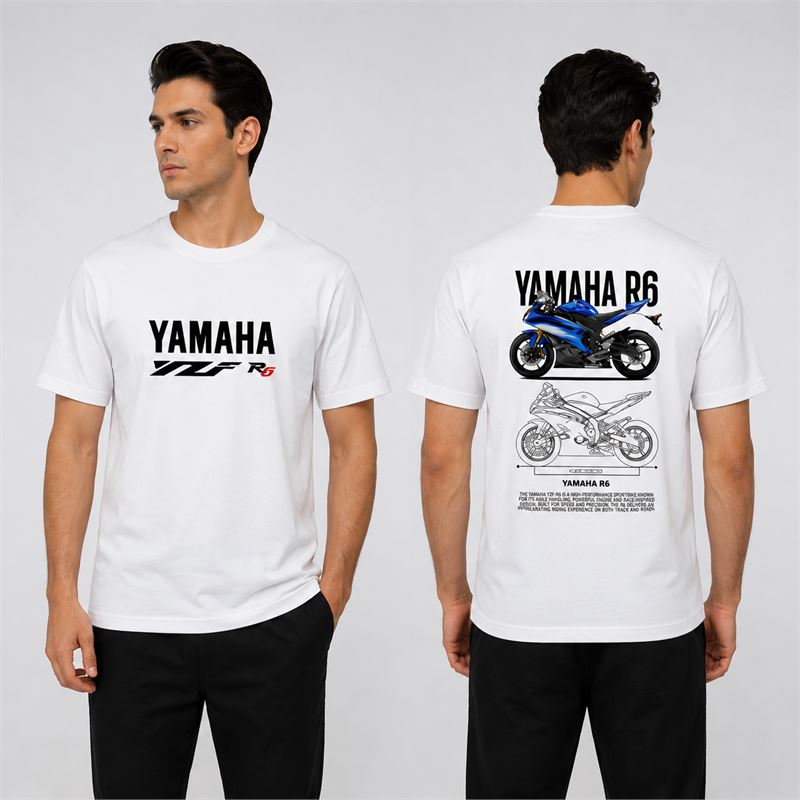 تن خور تیشرت پنبه ای سفید یاماها YZF R6