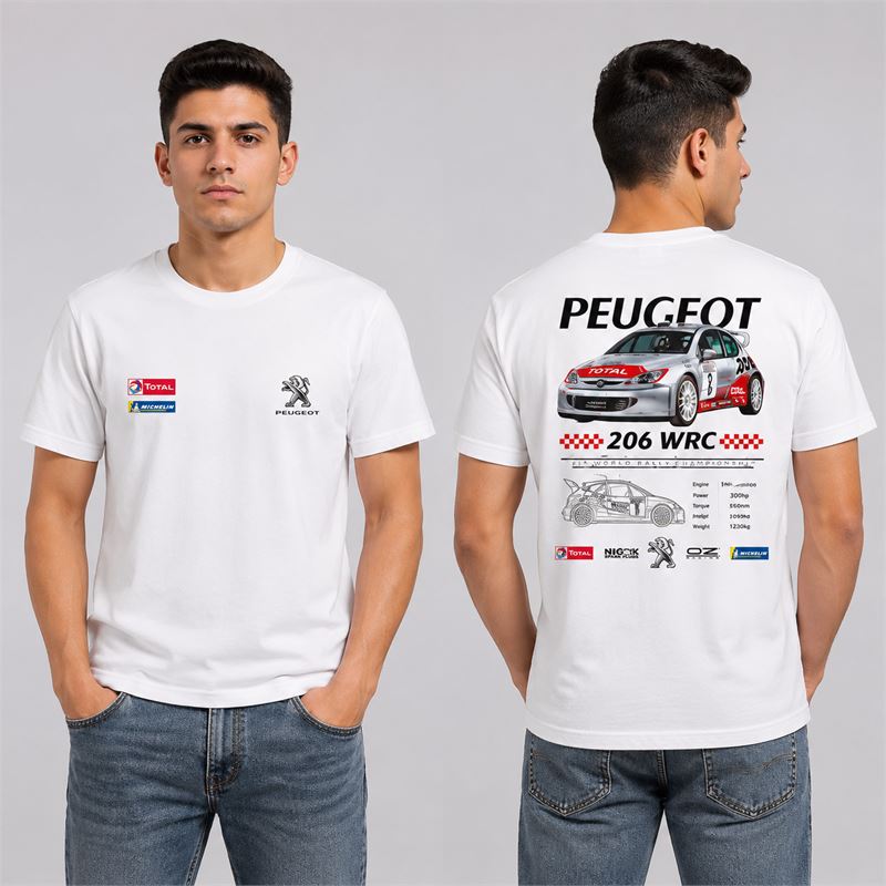 تن خور تیشرت پنبه ای سفید پژو 206 WRC