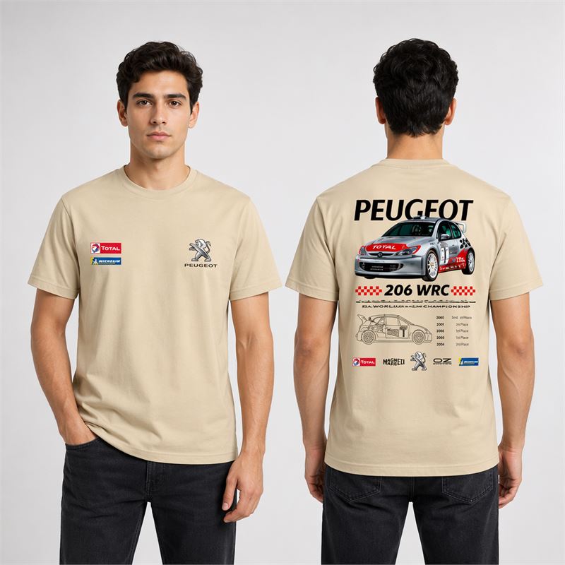 تن خور تیشرت پنبه ای کرمی پژو 206 WRC