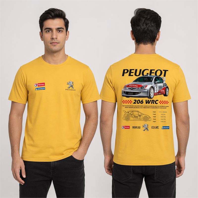 تن خور تیشرت پنبه ای زرد پژو 206 WRC